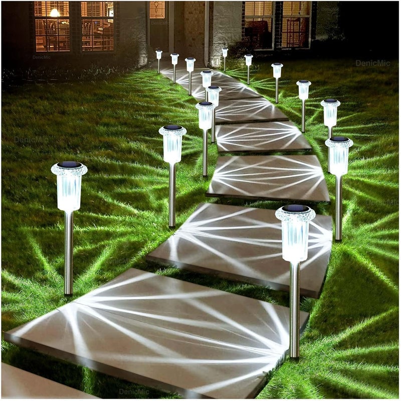 DenicMic Solar Lights Outdoor 15 Pack Waterproof 6000K Cold White LED Stainless Steel Stake Outside Lights for Yard Pathway Garden Driveway Walkway Landscape Path Lighting - Image 1